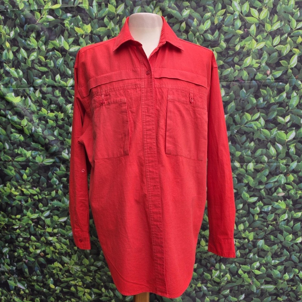 Diane Von Furstenberg DVF Womens Large Red Button Up Shirt 100% Cotton Utility T